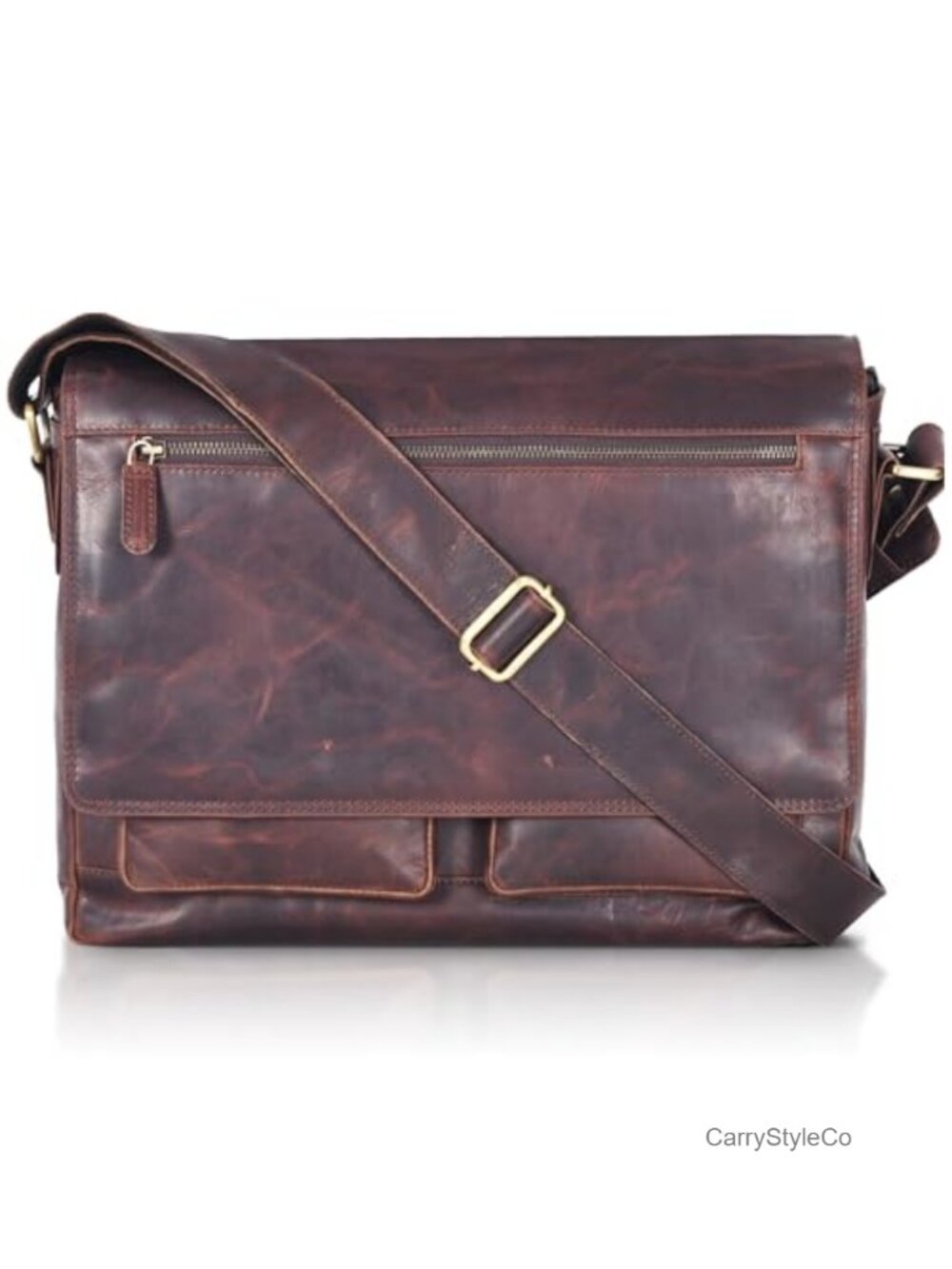 Full-Grain Leather Laptop Messenger Bag for Men & Women, Padded 15.3" Laptop